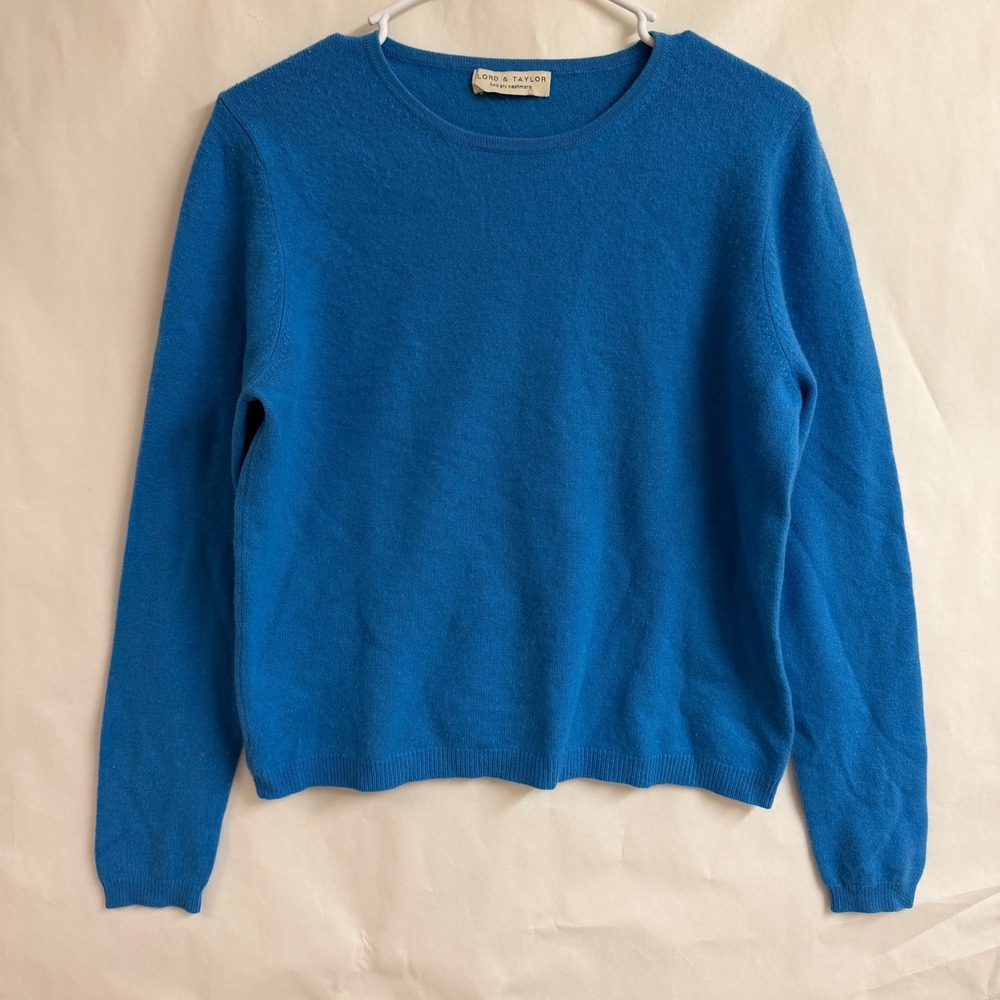 Lord‎ & Taylor Blue Two Ply Cashmere Crew Neck Sweater Womens Old Money Medium